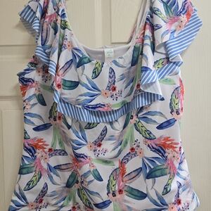 Floral and Striped Ruffle Top